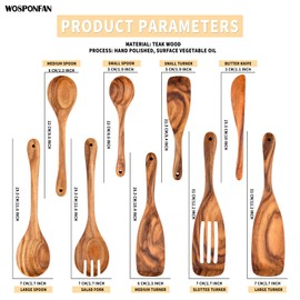 spoon-XSM-7 Wooden Spoons for Cooking, 9 PCS WOSPONFAN Kitchen Utensils Set, Wooden Utensils for Cooking - Wooden Spoons, Spatula Set, Slotted Spoon, Handmade Wooden Spoon Set