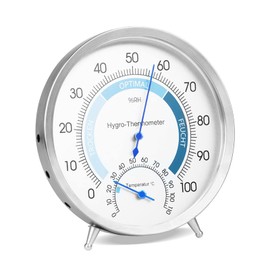 Hygrometer Analogue, Thermometer Hygrometer Indoor Analogue, 2-in-1 Room Thermometer and Moisture Meter Made of Brushed Stainless Steel, Room Thermometer and Hydrometer for Comfortable Room