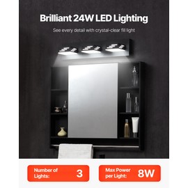 VEVOR 3-Light LED Modern Vanity Light Fixtures, 19.69-Inch, Black Finish Bathroom Wall Lighting Fixture Over Mirror, with IP44 Waterproof, for Bathroom, Living Room, Bedroom, Hallway, Cool White 6000K