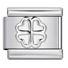 Mon & Sons Dolphin Mom Birthday Peace Heart Angel Elephant Flower Rose Gold Silver Italian 9mm Link Stainless Steel Bracelet Charm Compatible With Nomination (Four Leaf Clover Lucky Heart)