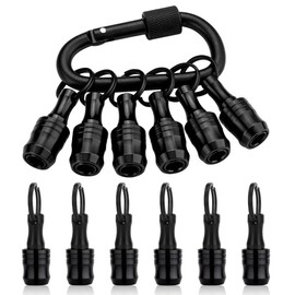 katerk 6pcs Bit Holder with Carabiner Socket for Mens Gift, 1/4 inch Hex Shank Aluminum Alloy Screwdriver Bit Holders, Quick Release Easy Change Impact Driver Drill Bit Keychain Extension (Black)