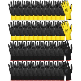 Nuogo 48 Pairs Gardening Gloves for Men Women Rubber Coated Safety Work Gloves Bulk for Gardening Construction Work(Black, Yellow)