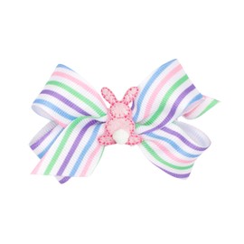 Wee Ones Girls' Easter Puff Tail Backside Bunny Print Grosgrain Hair Bow on WeeStay no-slip clip, Handmade, Mini, Stripes