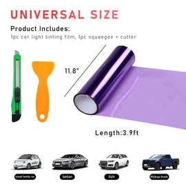 povtii Tint Vinyl Film Sticker Sheet Roll for Car Headlight, 12×48 Inch Auto Taillight Vinyl Wrap Film, Self Adhesive Fog Light Vinyl Film with Squeeze & Cutter, Car Accessories (Purple)