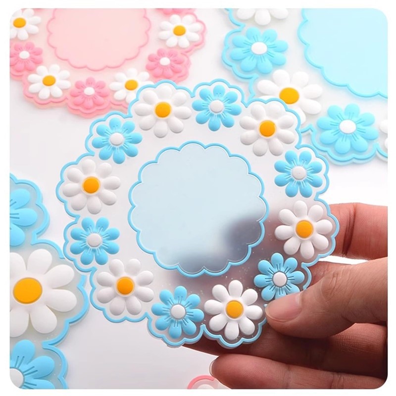 6Pcs Silicon Cup Coasters, Cherry Blossoms and Daisies Coasters, Non-Slip