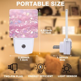 FOISIIAEA Pink Glitter Night Light, Plug-in Nightlight with Dusk to Dawn Auto Sensor for Home Bedroom Bathroom Hallway Stairway Kitchen 0.5W Sleep Friendly Led Lamp for Women Men