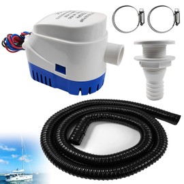 Automatic Boat Bilge Pump Kit for Boats, 1-1/8 Inch Bilge Pump Plumbing Kit, Including 12v 1100 Gph Bilge Pump, 1pc Bilge Pump Hose, 2pcs Hose Clamps and 1pc Universal Fitting