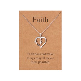 Lcherry Faith Necklace - Heart Cross Necklace for Women, Baptism Religious Gifts for Women Christian Jewelry