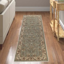 Superior Indoor Runner Rug, Plush Carpet Cover, High-Traffic Rug, Apartment Rugs, Bedroom, Living Room, Office, Hallway, Kitchen, Floral Scroll Floor Decor, Heritage Collection, 2' 7" x 8', Green