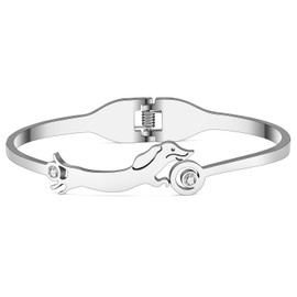 TIZURO Stainless Steel 18K Gold Silver Plated Crystal Cute Dachshund Bracelets Fun Puppy Pets Dog Animals Hollow Out Cuff Bangle Jewellry For Women Mom Memorial Charms Gifts (Silver)