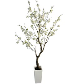 Alonfale 6.7FT Artificial Cherry Blossom Tree with Planter - Ultra Realistic Faux Sakura Tree for Home Office Decor, White Flowers, Low Maintenance Indoor/Outdoor Tree (6.7FT)