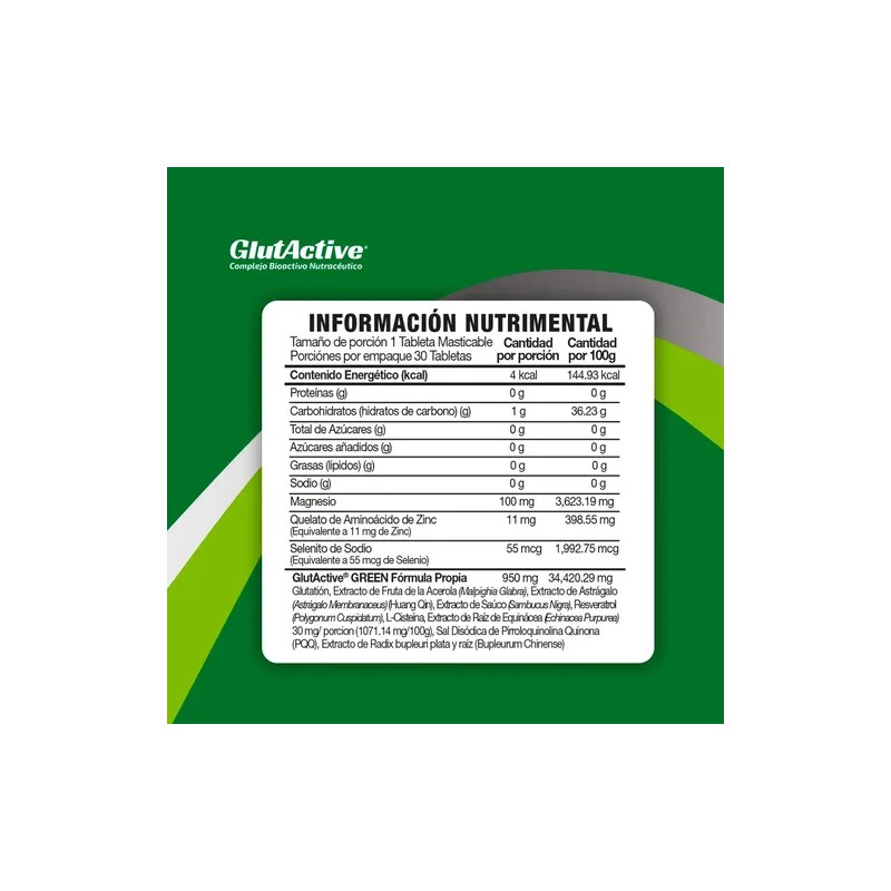 Suplemento Alimenticio Glutation Glutactive Green 30 Tabletas Antioxidante