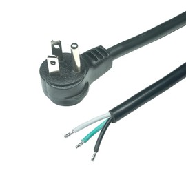 90 Degree Electrical Plug Replacement Power Cord with Open End - 6 Ft Black Extension Cable,16/3 SJTW, for Universal AC Appliance, 13 AMP Flat Plug Replacement