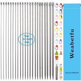 Weabetfu 55pcs Metal Knitting Needle Set,Aluminum Straight Single Pointed Stainless Steel Knitting Needles,11 Size 2mm-8mm,13.8inch Length for Handmade DIY Knitting with Accessories