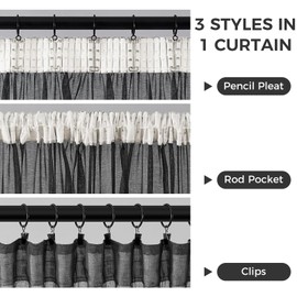 MRTREES Ruffle Tape Curtains, Anthracite, 122 cm, Long, Translucent, Living Room, Modern, Set of 2, Short, 140 cm Wide, Bedroom, Elegant, Exquisite