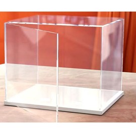 Hinged Display Case Made of Transparent Acrylic for Assembling the Counter Box with White Base for Display Transparent Display Case, Dustproof Display Case for Action Figures, Toys (20 x 10 x 15 cm)