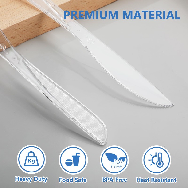 SACATR 1000 Count Heavy Duty Clear Plastic Knives Disposable,BPA-Free Disposable