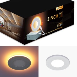 CycevSun 3 Inch Recessed LED Lights with Night Light, Dimmable & 5CCT Selectable Canless Outdoor Soffit Wafer Downlight, 6W, ETL, IC Rated, 12 Pack