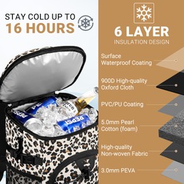 NECKORY Cooler Backpack, Soft Lightweight and Large Capacity Backpack, Leak Proof Cooler Bag for Men Women, Waterproof Insulated Lunch Bag Portable for Camping Traveling Hiking (Leopard Print)
