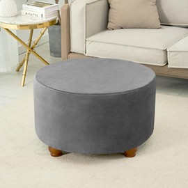 HFCNMY Ottoman Cover Round, Stretch Velvet Round Ottoman Cover Thick Round Ottoman Slipcover Washable Storage Ottoman Cover Foot Stool Cover with Elastic Bottom Dark Gray Large