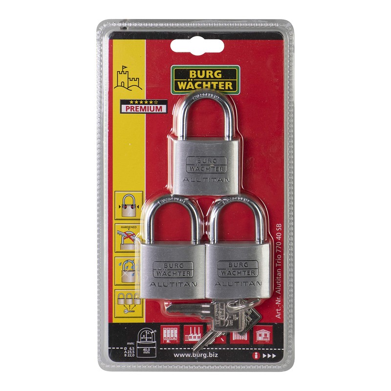 Burg-Wächter Alutitan Trio 770 40 SB Padlocks with Keys, Keyed
