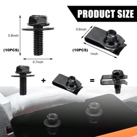 KVAEY 20 PCS Car Body Bolt & U-Nut Kit, Hex Screw U Nut Clip for Fender Bumper Hood Shield Panel Radiator, Universal Automotive Push Pull Metal Fastener Retainer, Car Accessories