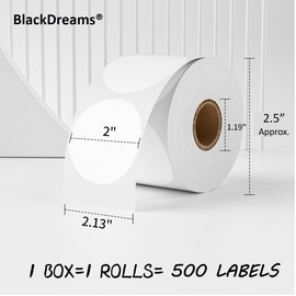 BlackDreams Circle 2 Inch or 50mm Round Direct Thermal Labels, Self-Adhesive Multi-Purpose Roll Sticker for DIY Logo Design, QR Code, Name Tag, Sealing, Gift Packaging - 500 Labels/Roll - Baby Pink