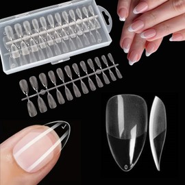 Deni Carte 120 Pieces Nail Tips Almond for Soak-Off Nail Extensions, Almond Flexi Nail Tips, Soft Gel, Acrylic, False, Full Coverage, Clear Nail Tips for Nail Salons and Manicure, 12 Sizes