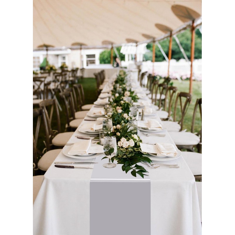 8 Pack Silver Table Runner 12 x 72 Inch Satin