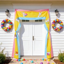 Easter Bunny Banner Decoration, Yellow and Pink Holiday Garland, Colorful Rabbit Design, Festive Party Supplies
