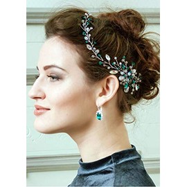 Anglacesmade Bridal Crystal Headband Emerald Hair Vine for Wedding Bridesmaid Headpiece Prom Party Festival Hair Accessories for Women and Girls