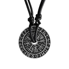 HAQUIL Viking Necklace, Viking Runic Compass Vegvisir Coin Medallion Pendant, Faux Leather Cord, Viking Jewelry Gift