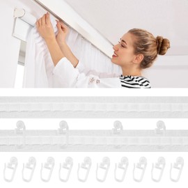 Curtain Tape for Sewing, 30 m x 2.5 cm Curtain Tape, Ruffle Tape with 50 Curtain Hooks, Polyester Curtain Tape, Removable Pleated Tape for Curtains, White Curtain Tape, Universal Tape for Curtains,