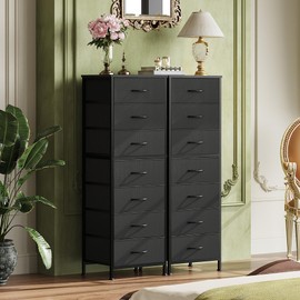 WLIVE Black Tall Dresser for Bedroom, 7 Drawer Dressers & Chests of Drawers, Fabric Dresser for Closet, Living Room, Night Stand with Metal Frame, Storage Tower with Fabric Bins, Wood Top