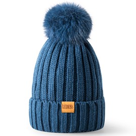 REDESS Womens Winter Knitted Beanie Hat Warm Fleece Lined with Pompom Cap Thick Slouchy Snow Knit Skull Ski Cap