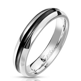 Bungsa 316L Stainless Steel 4mm Unisex Ring with Black Decorative Joint, Stainless Steel, No Gemstone