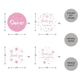 80pcs Snowflake Thank You Stickers, Thank You Snow Much Round Stickers, Winter Wonderland Stickers, Pink Snowflake Thank You Stickers for Winter/Wedding Party Favors