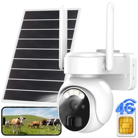 4G LTE Solar Cellular Security Camera, No WiFi Waterproof Outdoor Security Camera, 8W Solar Panel, 360° Live View, Built-in SIM Card, PIR Motion Sensor, 2K Night Vision, 2-Way Audio, Pan and Tilt Outdoor Camera