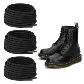 3 Pairs - Round Shoelaces Diameter 4 mm, Premium Shoe Laces Made of Polyester for Work Shoes, Boots, Sports Shoes, Trekking Shoes, for Men and Women, Tear-Resistant Shoe Laces, Black, 120 cm, black