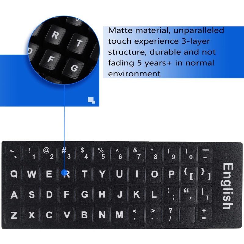 2 Pack English Keyboard Stickers, Black Background with White Lettering