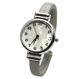 Blekon Collections Analog Quartz Saffiano 31mm Alloy Case Leather Cuff Bangle Watch (Silver/Gray)