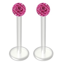 2pc 16g 1.2mm Rose Pink Crystal Bioplast Labret Bar Flexible Lip Stud Gem BioFlex Hypoallergenic Jewellery 12mm