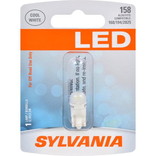 SYLVANIA - 158 T10 W5W LED White Mini Bulb - Bright LED Bulb, Ideal for Interior Lighting - Map, Trunk, Cargo and License Plate (Contains 1 Bulb)