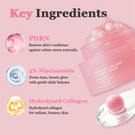 PDRN Pink Collagen Capsule Cream, Collagen Cream Moisturiser For Dry Skin | Glow Hydration, Uneven Skin Tone | Face Moisturiser For Glowing Skin, Korean Skincare For All Skin Types