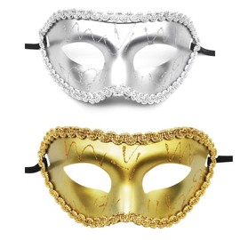 REU GLOBAL Venetian Women Men Masquerade Mask Victorian Queen King Mask Mardi Gras Parade Disco Party Mask (Gold&Silver 1)