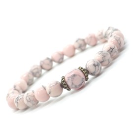 Damenarmband aus rekonstituierten türkisfarbenen Perlen in Rosa und tibetischen Perlen in antiker Bronze