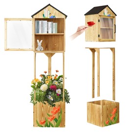 KFURNIKN Little Library Box Outdoor,Small Wooden Library Box for Sharing Books,Newspapers,Flyers,2-Tier Little Book Cabinet for Community School