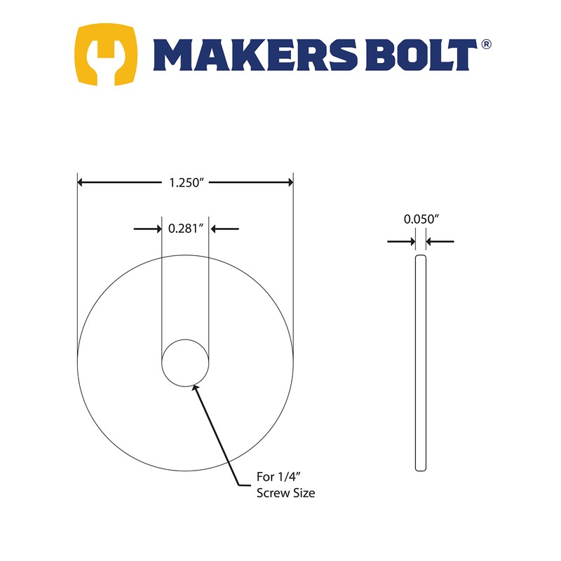1/4" Stainless Fender Washer (25 pack), 1-1/4" Outside Diameter, 18-8
