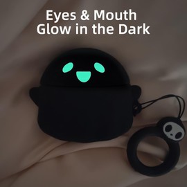 for AirPods 4 Case Cover 2024 with Cleaner kit, [Eye can Glow in The Dark], Anime Ghost Cute Cases for AirPods 4th Generation Series, Soft Silicone Protective Air Pods4 Case for Women Men - Black