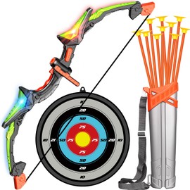 Bigdream Detachable Kids Bow and Arrow Toy Set, LED Light Up Archery Toys with 10 Suction Cups Arrows, Outdoor Indoor Shooting Games Toys for 3 4 5 6 7 8 9 10 11 12 Year Old Boys Grils Birthday Gifts